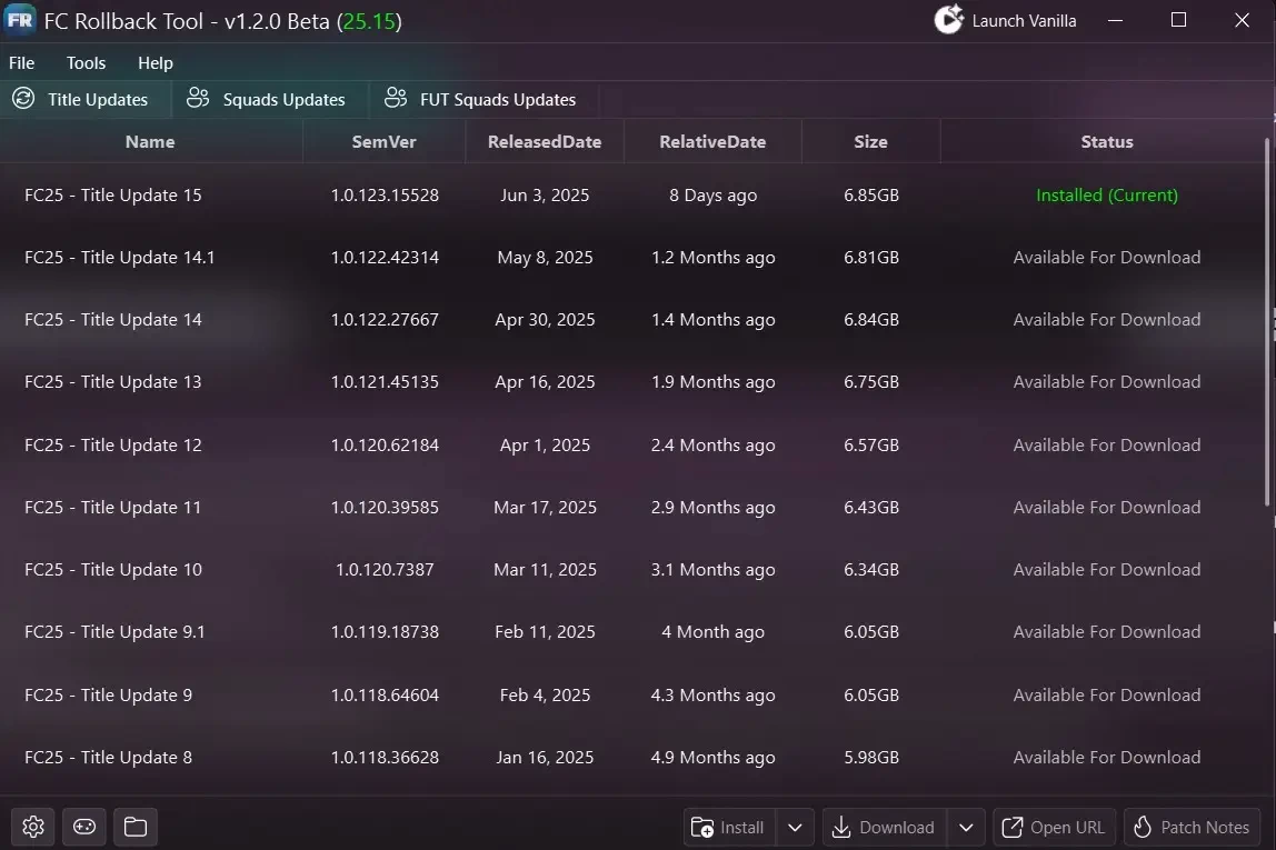 FC Rollback Tool | v1.2.0 Beta Release