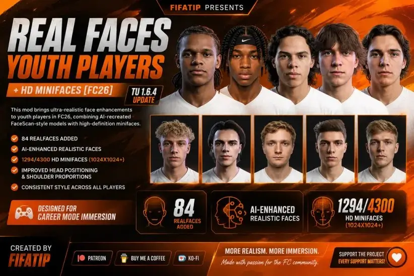 Real FaceScan Youth Players + HD Minifaces [FC26] by FIFATIP TU 1.6.4